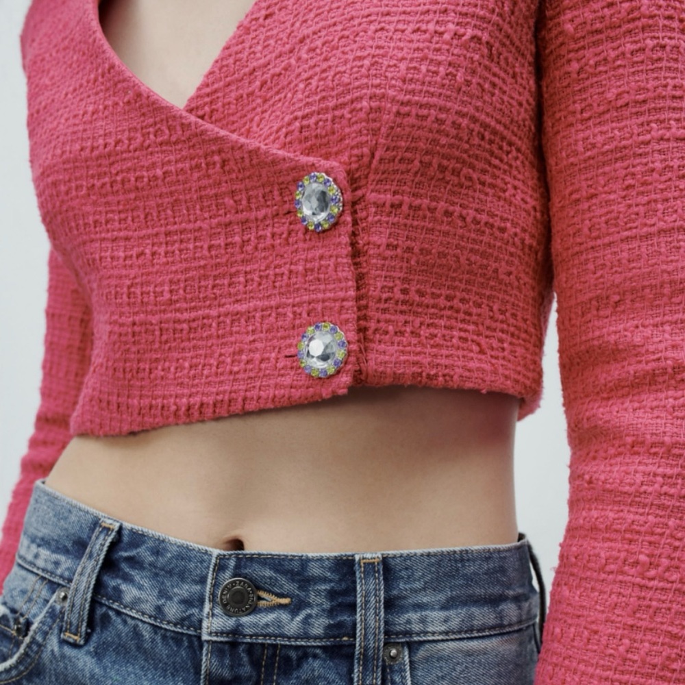 Zara Pink Crop Top with Button Detail